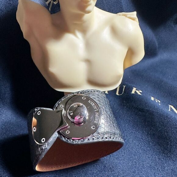 Ralph Lauren Graphite Python Print Polished Chrome Wrap Ricky Bracelet - Picture 10 of 16